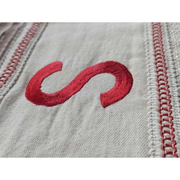 NEW Letter "S" Embroidered Beige Burlap Shimmer Christmas Stocking 20" Holiday - Picture 3 of 11